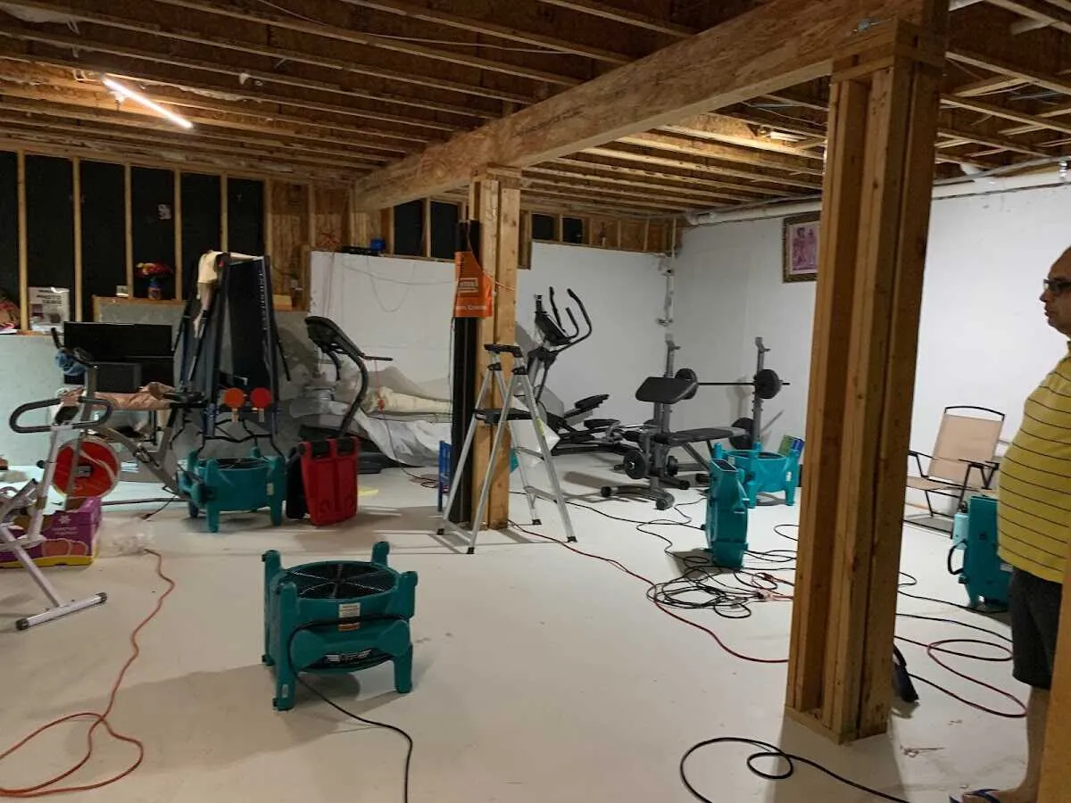 Basement drying equipment setup for Contents Cleaning & Restoration in Whiteland